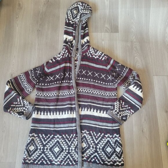 Hannah Womens Nordic Pattern Hooded Cardigan Sweater Open Front Knit Large - Picture 1 of 6